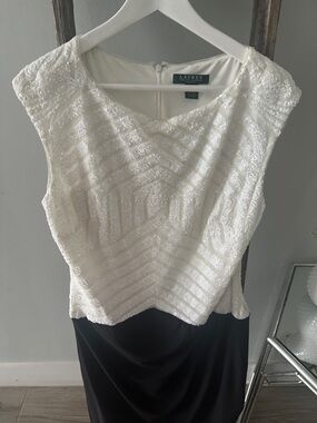 Lauren Ralph Lauren White Beaded Bodice Black Skirt Evening Dress